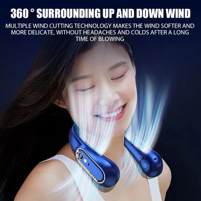 2024 New Portable Mini Hanging Neck Fan Bladeless Neckband Fan Digital Display Power Air Cooler USB Rechargeable Electric Fans