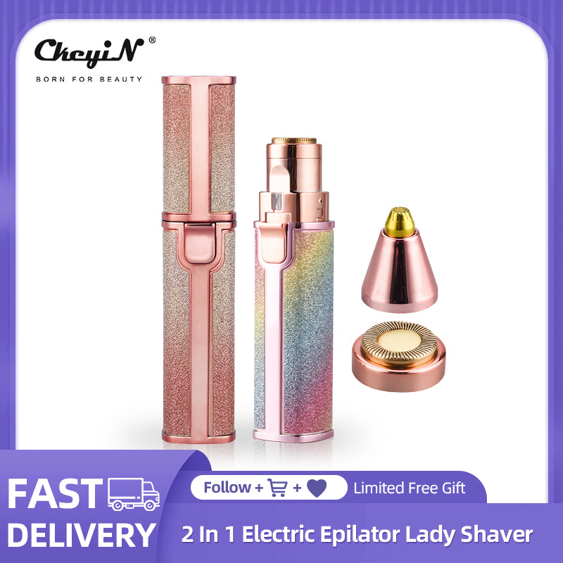 CkeyiN 2 In 1 Electric Epilator Lady Shaver Mini Charge Body Facial Lipstick Shape Hair Remover Portable Painless Razor Trimmer