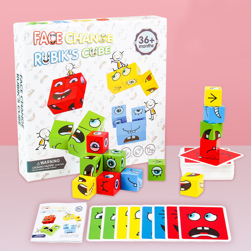 New Montessori Expression Puzzle Face Change Cube Building Blocks Toys Early Learning Educational Match Toy for Children Gift