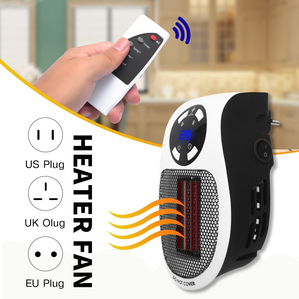 Portable Electric Heater Plug in Wall Heater Room Heating Stove Household Radiator Remote Warmer Machine 500W Device