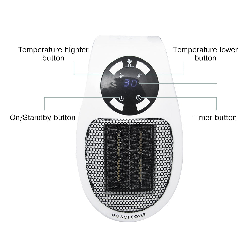 Portable Electric Heater Plug in Wall Heater Room Heating Stove Household Radiator Remote Warmer Machine 500W Device