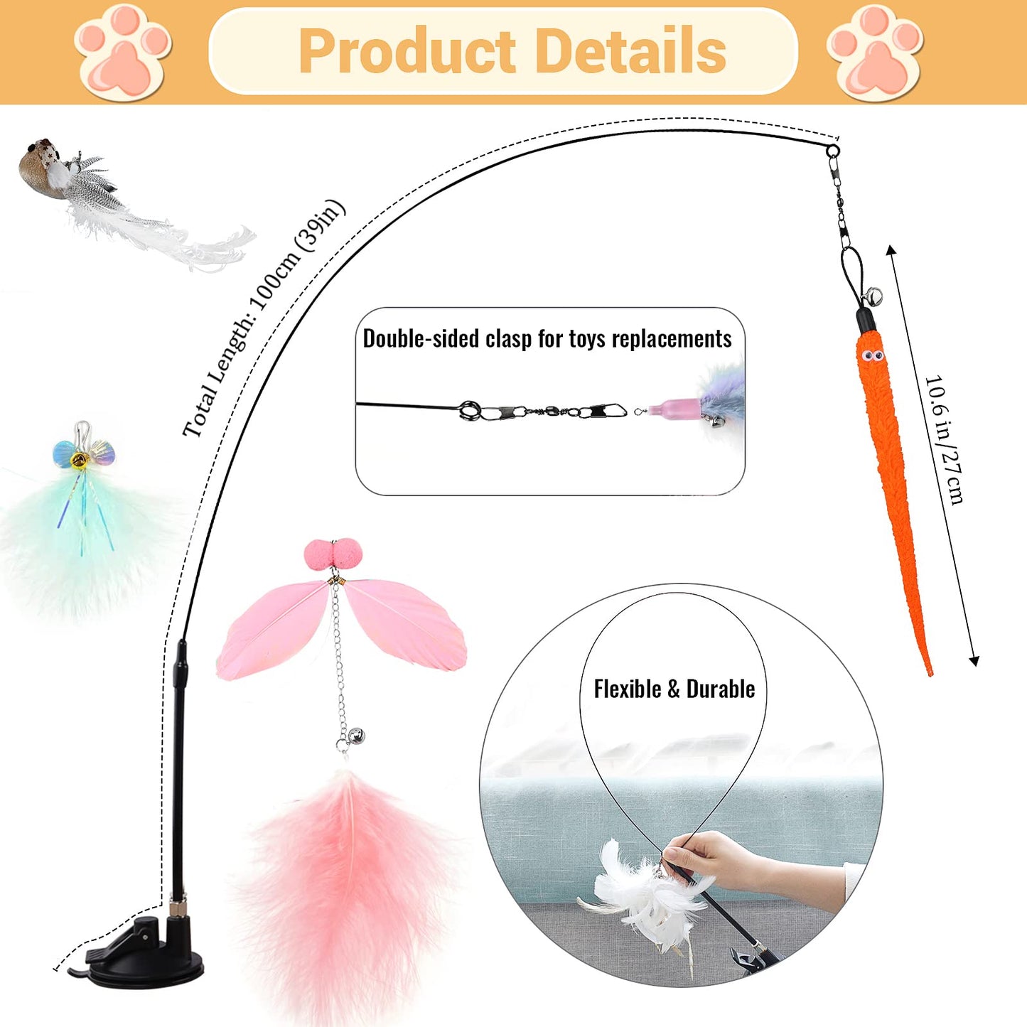 Simulation Bird Interactive Cat Stick Toy with Suction Cup Funny Feather Bird for Kitten Play Chase Exercise Cat Toy Supplies