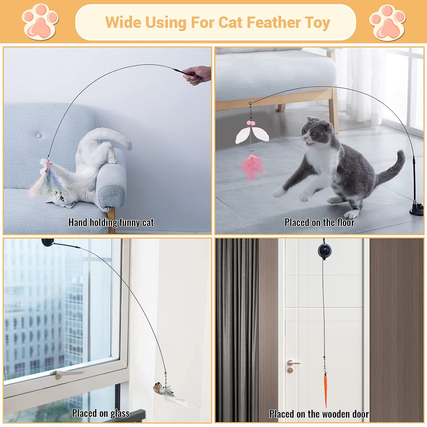 Simulation Bird Interactive Cat Stick Toy with Suction Cup Funny Feather Bird for Kitten Play Chase Exercise Cat Toy Supplies