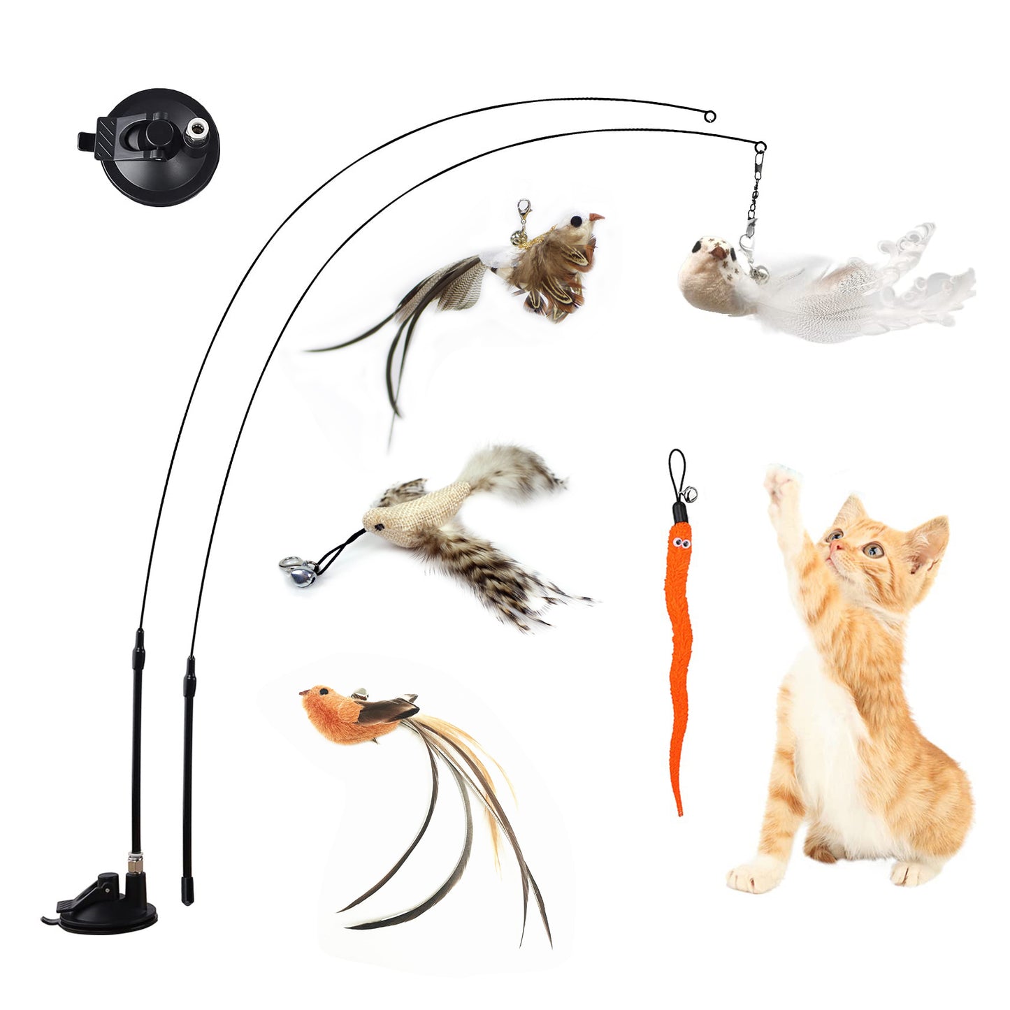 Simulation Bird Interactive Cat Stick Toy with Suction Cup Funny Feather Bird for Kitten Play Chase Exercise Cat Toy Supplies